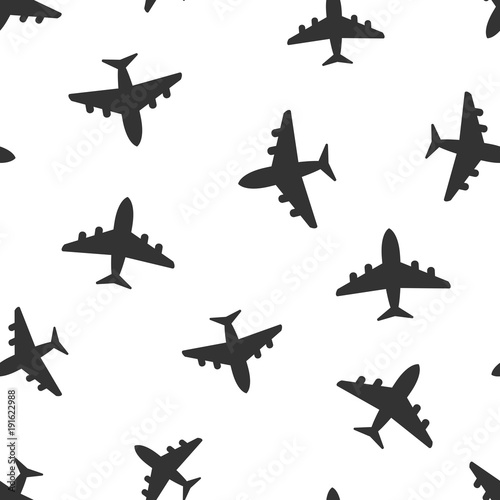 Airplane seamless pattern background icon. Flat vector illustration. Plane sign symbol pattern.