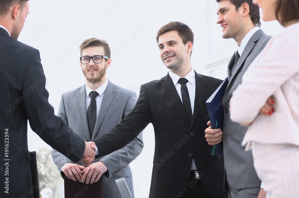 handshake business partners before business meeting