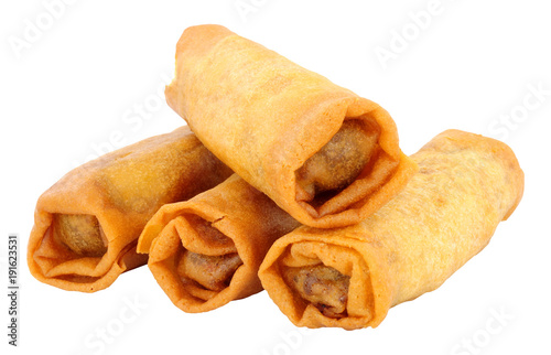 Foto Crispy Chinese Spring Rolls Isolated On A White Background