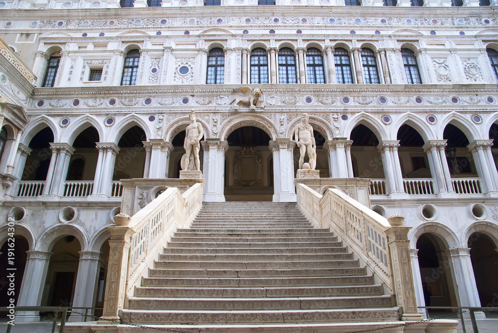 Grandiose marble stairway in venetian Doge Palace, Italy