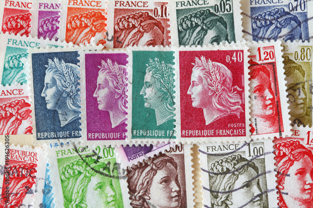 Bunte alte gestempelte Französische Briefmarken