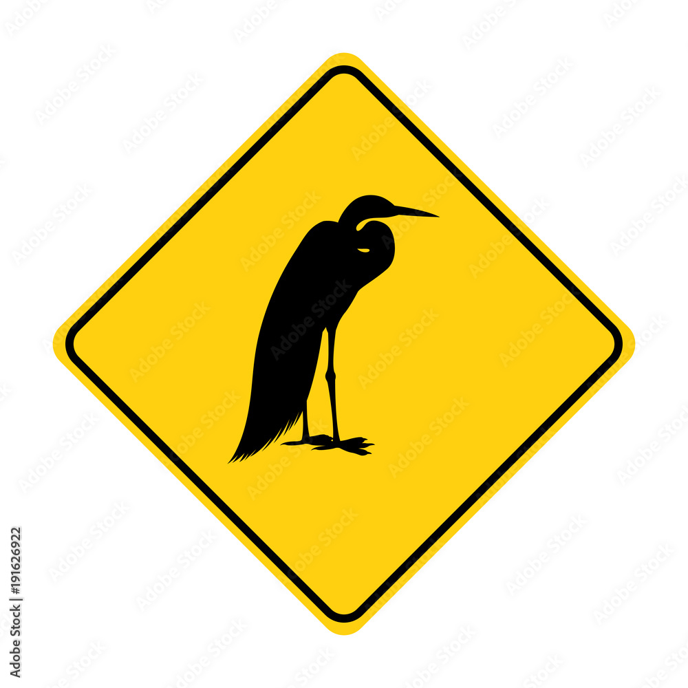 heron silhouette animal traffic sign yellow  vector