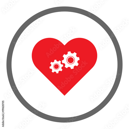 Mechanical red heart symbol. Vector icon.