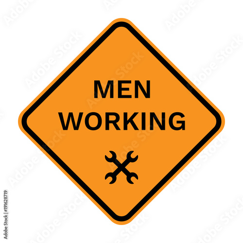 MEN WORKING sign. Yellow and black rhomb. Vector icon.