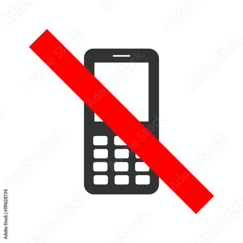 NO CELL PHONEs use crossed out sign. Mobile phone silhouette icon. Vector.