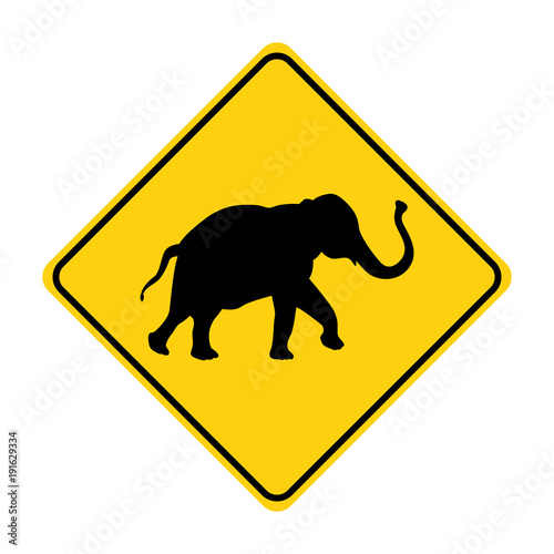  elephant silhouette animal traffic sign yellow  vector