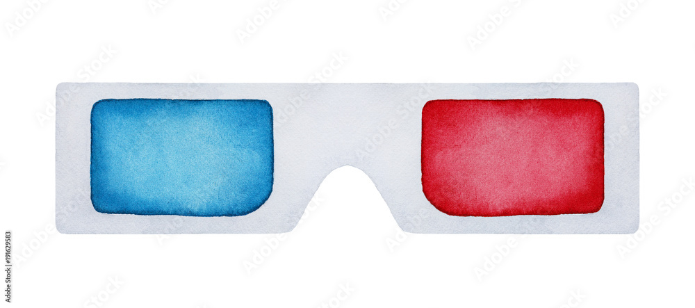 Anaglyph 3D glasses, red cyan color. Classic typical design. Hand drawn ...
