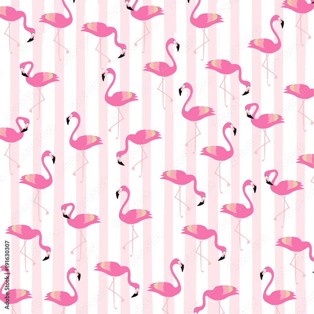Flamingos with stripes seamless pattern background. Tropical poster design. Flamingos art print. Wallpaper, fabric, textile, wrapping paper vector illustration design Flamingos with stripes seamless pattern background. Tropical poster design. Flamingos art print. Wallpaper, fabric, textile, wrapping paper vector illustration design