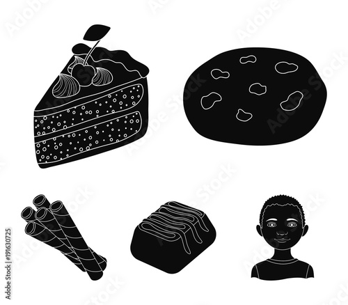 American cookies, a piece of cake, candy, wafer tubule. Chocolate desserts set collection icons in black style vector symbol stock illustration web.