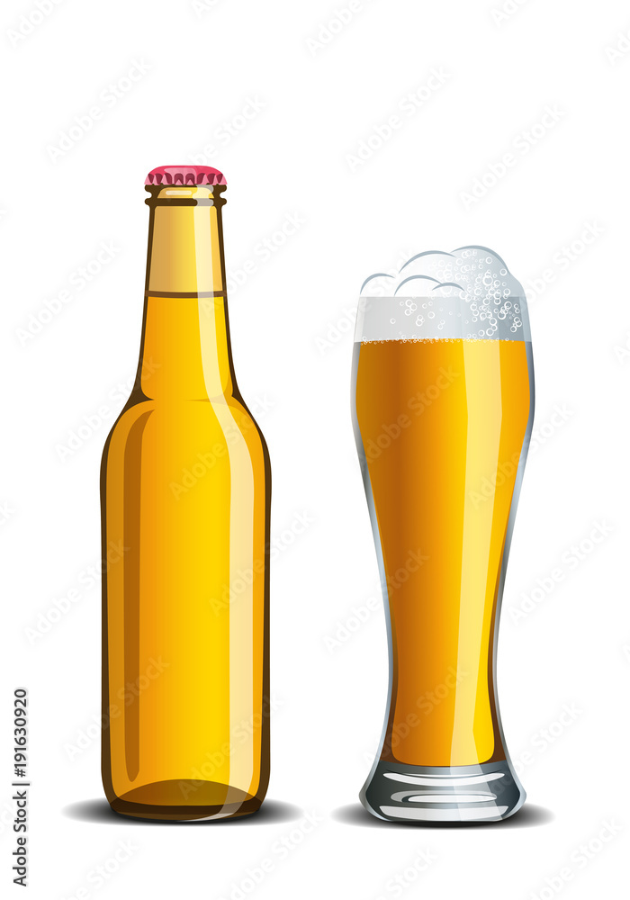 Realistic set of beer mock up, high glass goblet and bottle Realistic set of beer mock up, high glass goblet and bottle