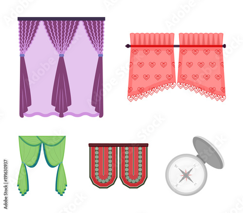 Curtains, stick, cornices, and other web icon in cartoon style.Bow, fabric, tulle icons in set collection.