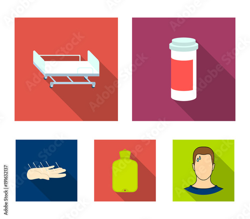 Heating pad, hospital gurney, acupuncture.Mtdicine set collection icons in flat style vector symbol stock illustration web.