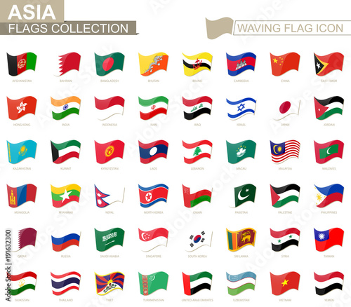 Waving flag icon, flags of Asia countries sorted alphabetically.