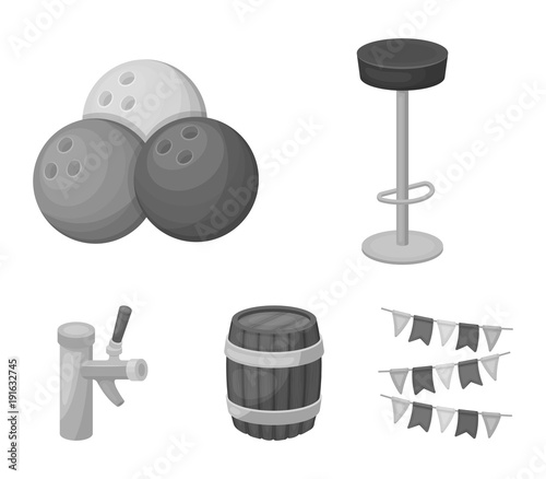 Restaurant, cafe, chair, bowling ball .Pub set collection icons in monochrome style vector symbol stock illustration web.