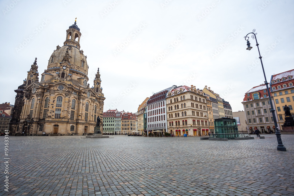  Church Frauenkirche in the cloudy day, Dresden, Saxony, Germany