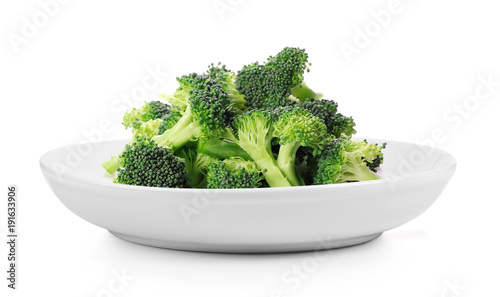 broccoli in plate on white background