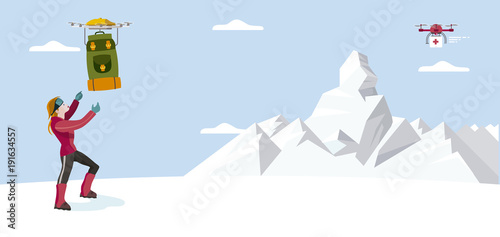 Drones and Mountaineer Woman Banner