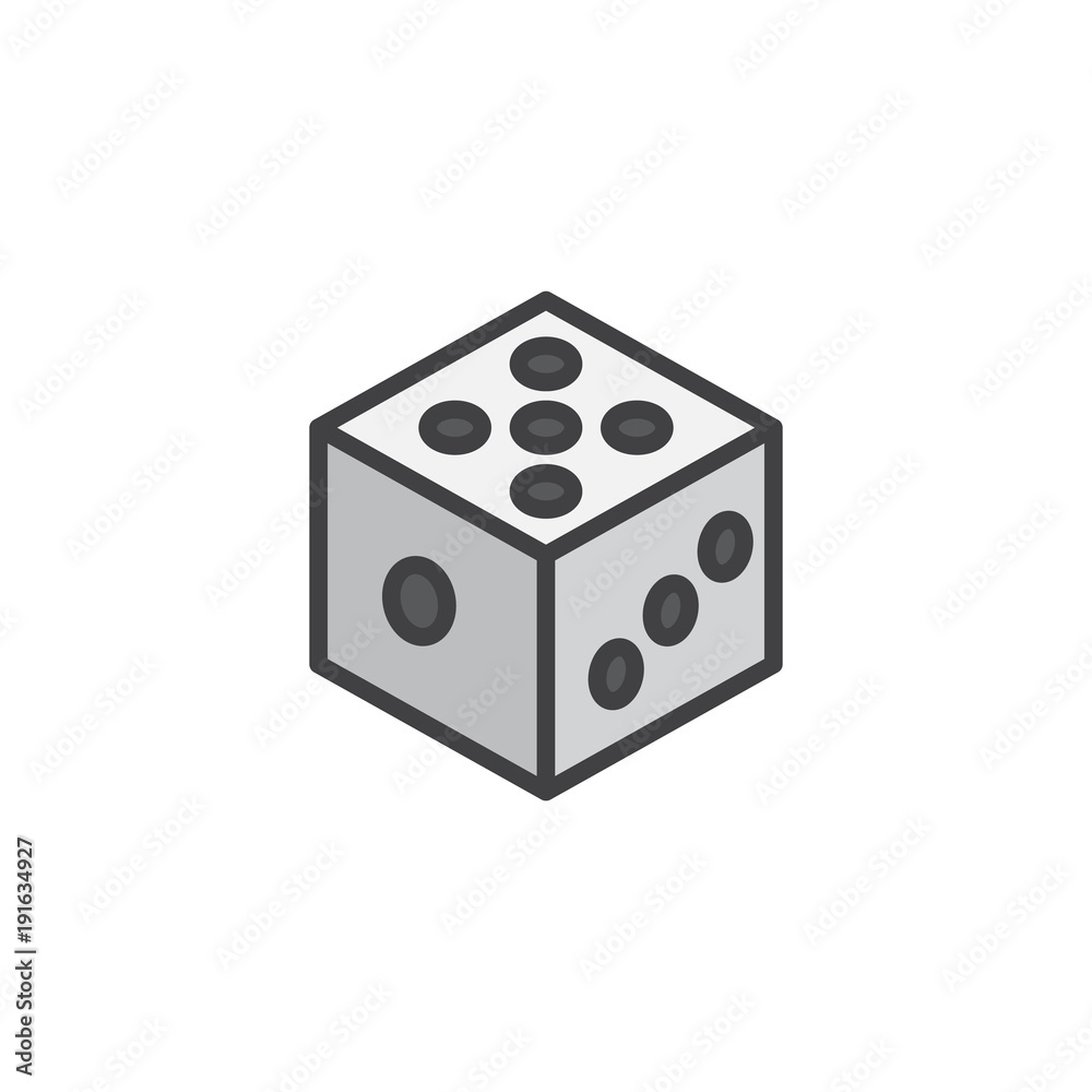 Dice filled outline icon, line vector sign, linear colorful pictogram isolated on white. Casino, gambling symbol, logo illustration. Pixel perfect vector graphics Dice filled outline icon, line vector sign, linear colorful pictogram isolated on white. Casino, gambling symbol, logo illustration. Pixel perfect vector graphics
