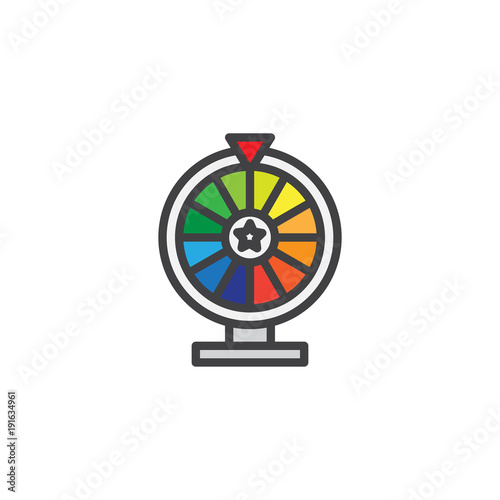 Lottery wheel filled outline icon, line vector sign, linear colorful pictogram isolated on white. Casino roulette symbol, logo illustration. Pixel perfect vector graphics