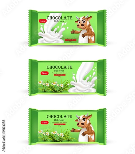 Milk Chocolate bar mock up. Product packaging Vector realistic organic label ...