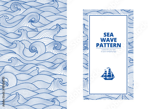 postcard banner monotone blue sea waves and the ship © DanIce