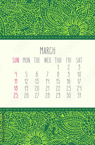 Year 2018 March calendar