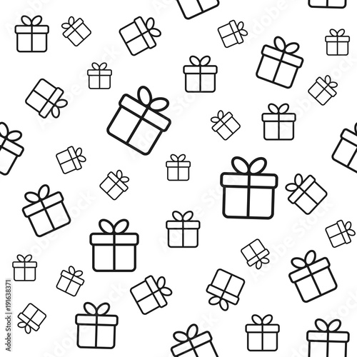 Vector seamless pattern with line gift boxes. Minimal background