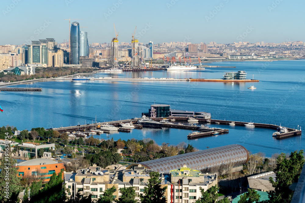bird's eye view of the city of Baku - the capital of the Republic of Azerbaijan. 25 December 2017