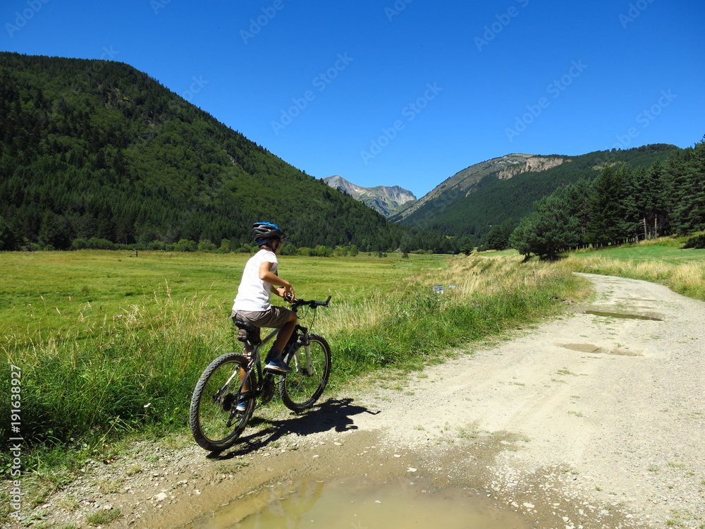 Vélo tout terrain dans la verdure sur chemin Vélo tout terrain dans la verdure sur chemin
