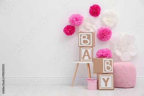 Принти на полотні Beautiful decorations for baby shower party in light room