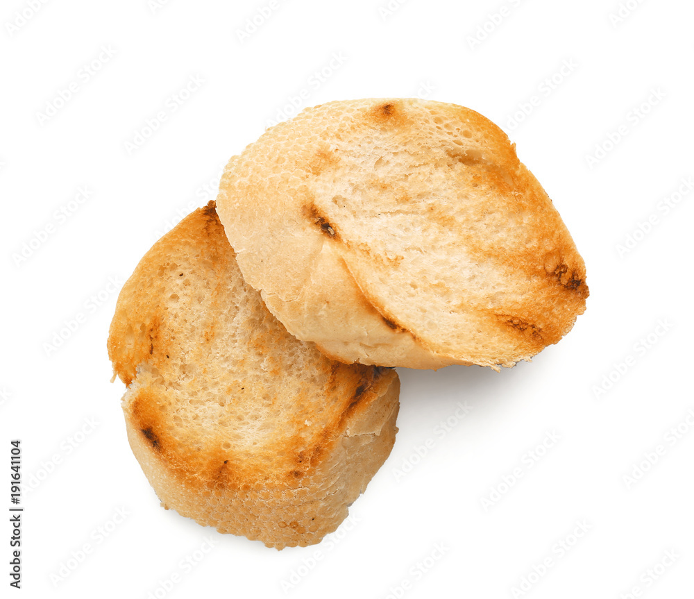 Toasted bread on white background