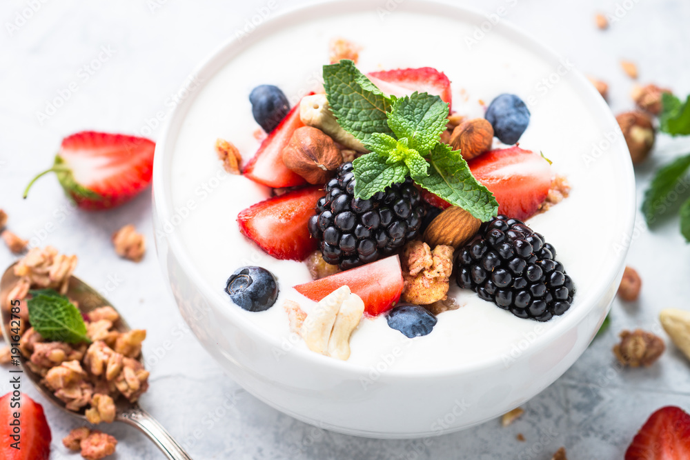 Greek yogurt granola and berry mix. Greek yogurt granola and berry mix.