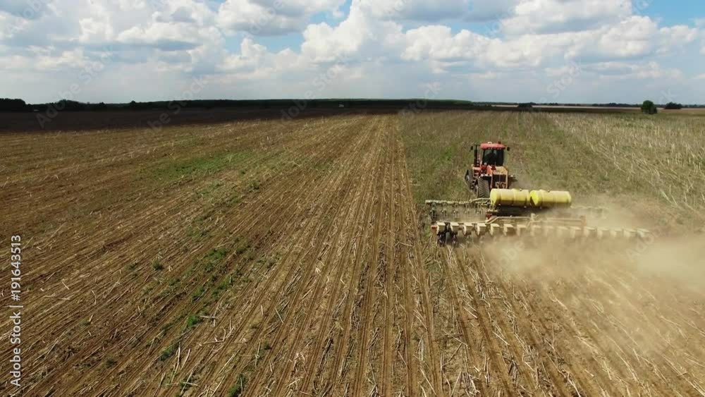 tractor preparing land for sowing sixteen rows aerial tractor preparing land for sowing sixteen rows aerial