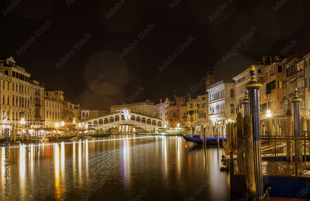 venezia Rialto Brodge canal grande at night  exposure venice Italy