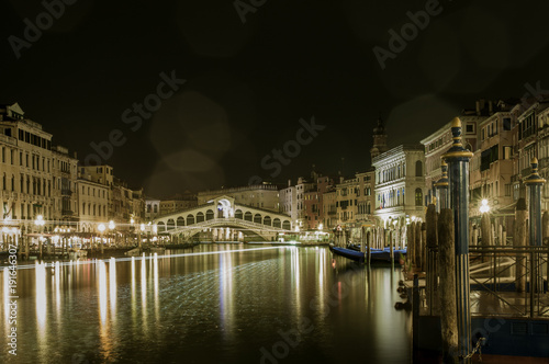 venezia Rialto Brodge canal grande at night  exposure venice Italy