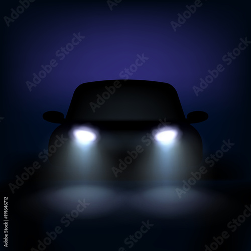 Automobile silhouette with headlights and shadows. Vector illustration.