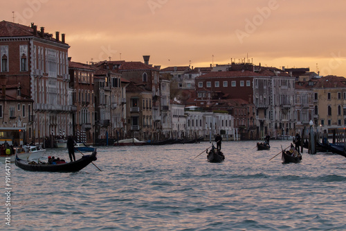 Venice Gondolas on the Grand Canal at the Sunset Travel Italy