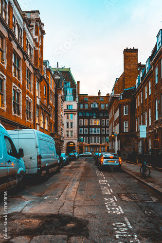 Photography lone street in london with orange colored houses