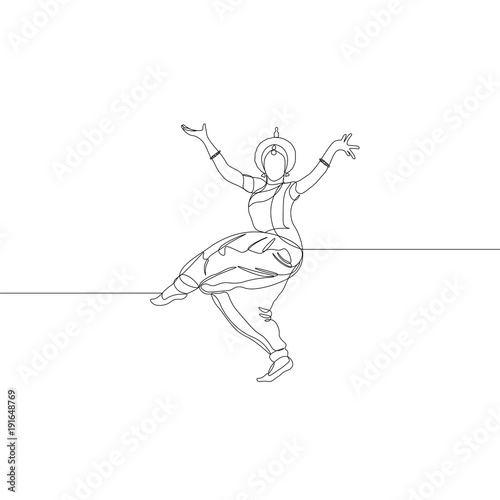 continuous line drawing. women's Indian dance. Alapadma – opened Lotus