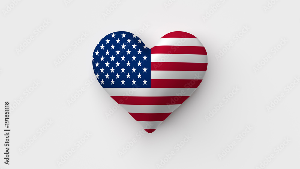 Corazón bandera EEUU, USA. 3D