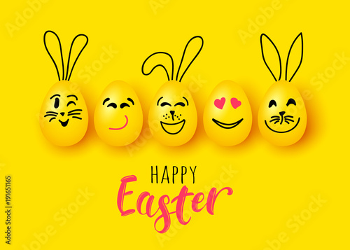 Easter eggs and rabbit funny vector characters for banner poster greeting card
