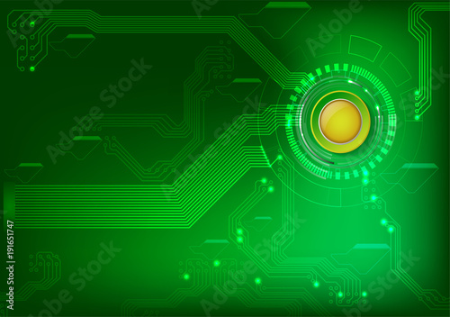 abstract vector green technology start button / background illustration