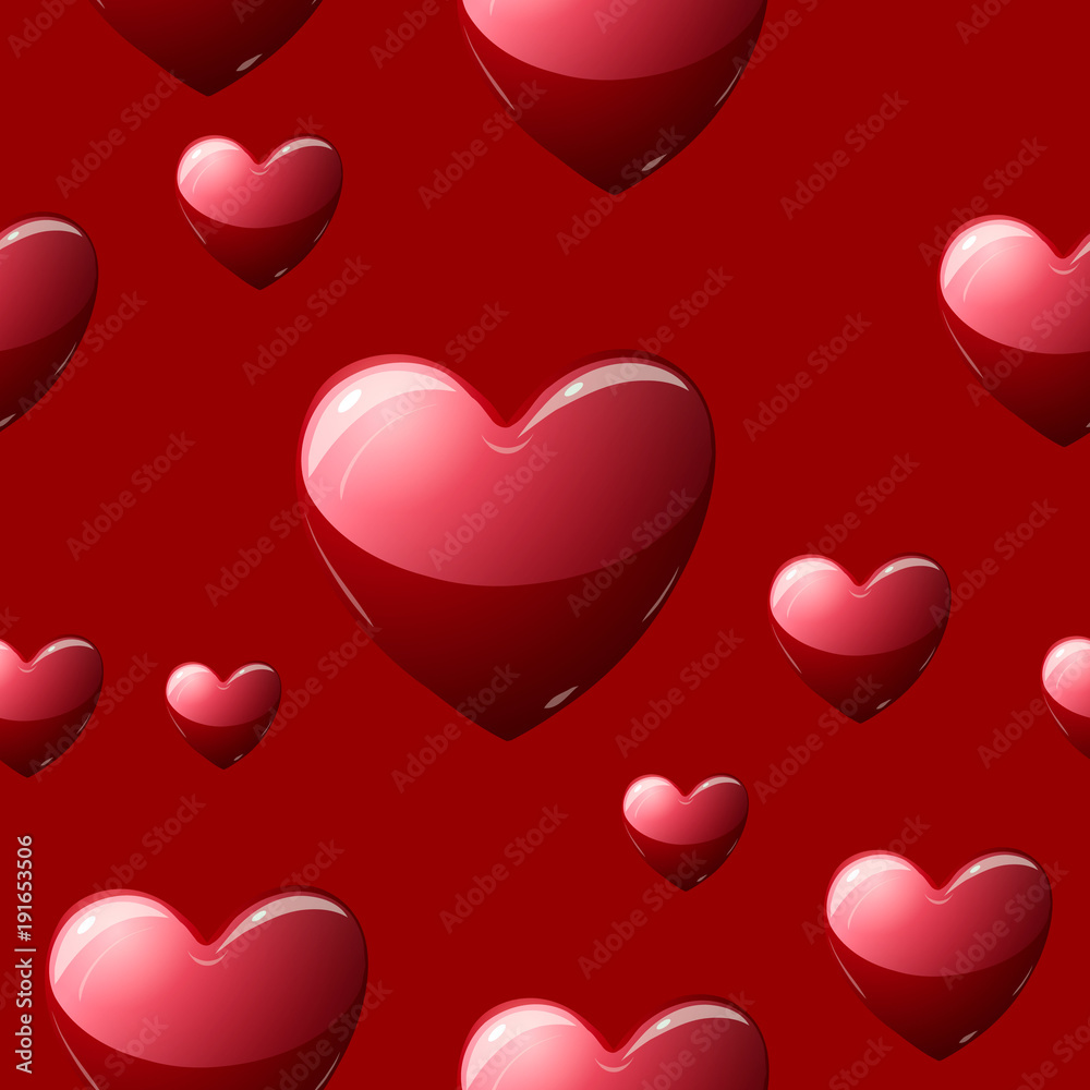 Seamless background with red hearts for Valentine Day