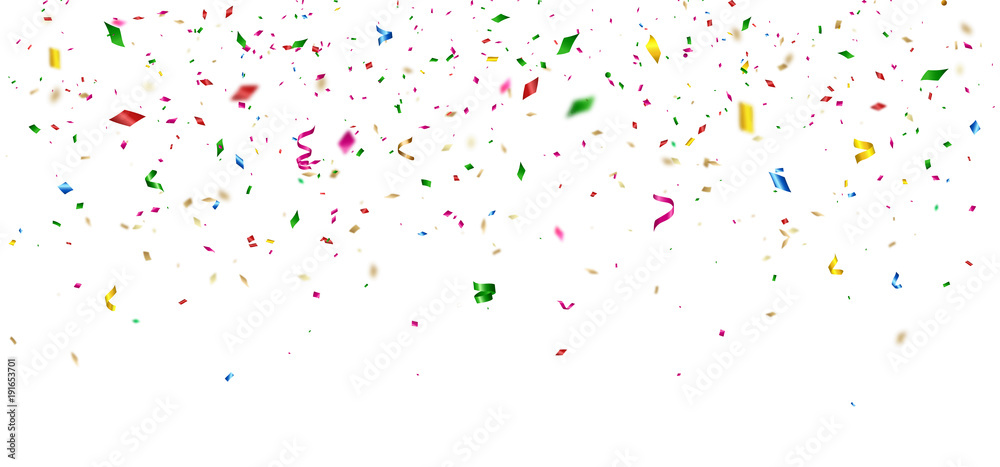 Defocused red green golden pieces of confetti isolated vector illustration