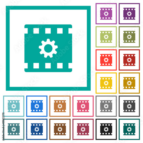 Movie settings flat color icons with quadrant frames