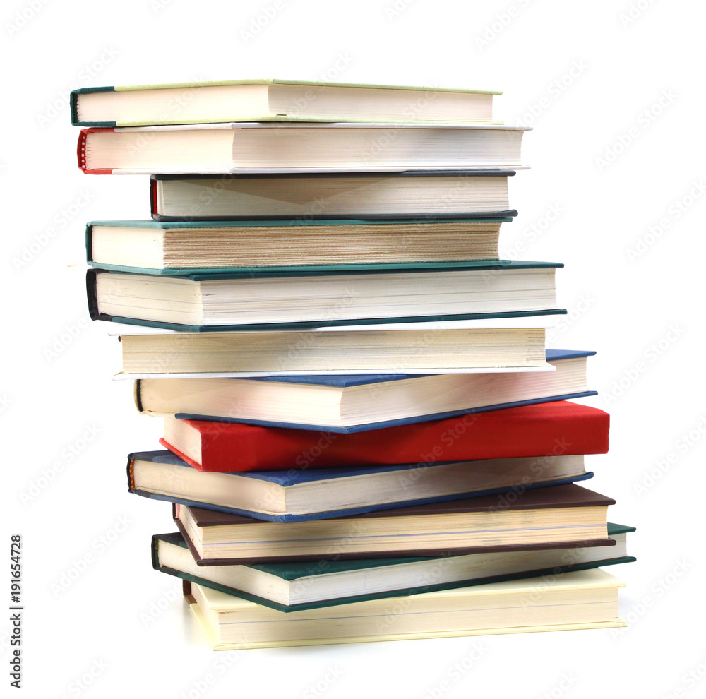 High books stack isolated on white background High books stack isolated on white background