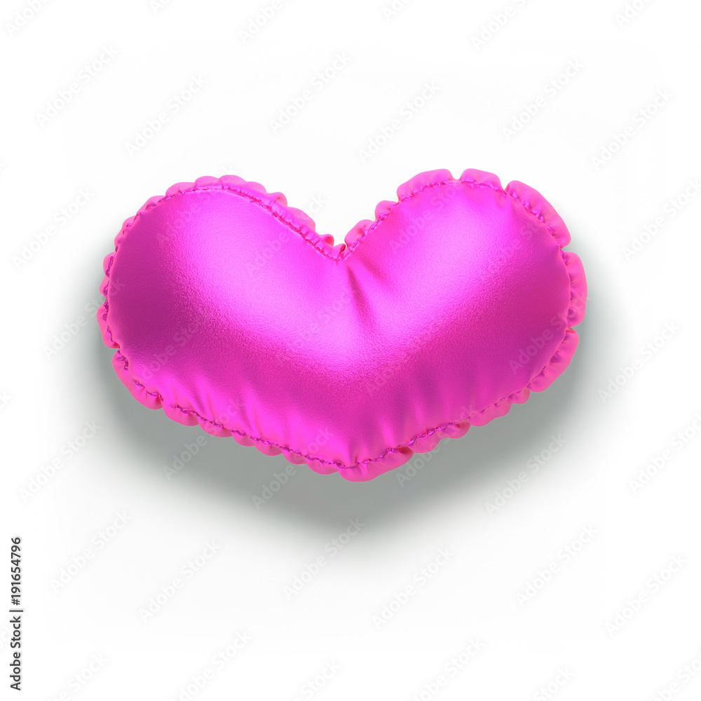 Set of valentines hearts allows create own unique scenes. 3d rendering. Top view isolated on white background. Detailed  gold, metallic surface materials. Bright shiny colors. Heart shaped pillow.