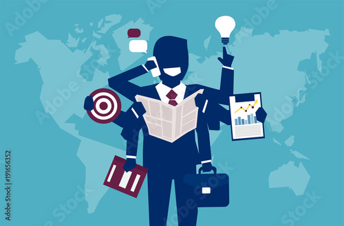 Multitasking successful businessman managing everything