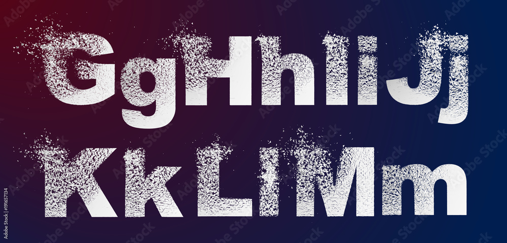 Vector alphabet set, letters with effect of destruction