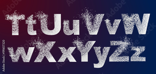Vector alphabet set, letters with effect of destruction